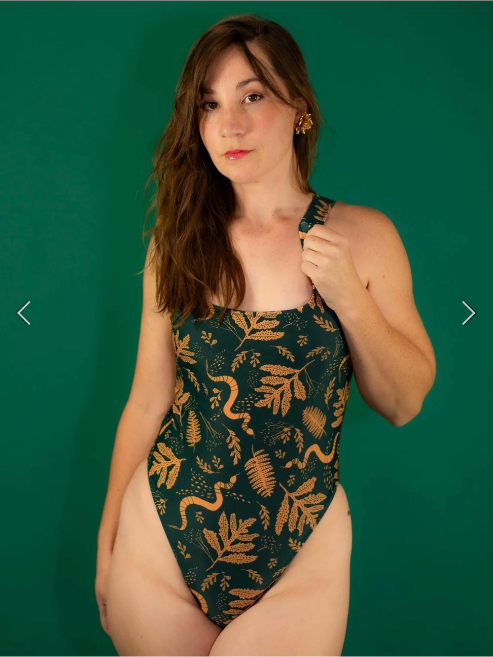 Deep Green Botanical One-Piece Swimsuit